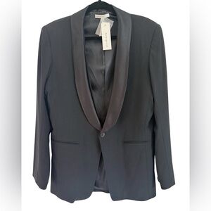 Heike Jarick Women’s Black Wool Tuxedo Blazer L Oversized Satin Shawl Collar NWT